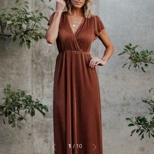 Baltic Born Athena Pleated Maxi Dress, Bronze, Medium NWT